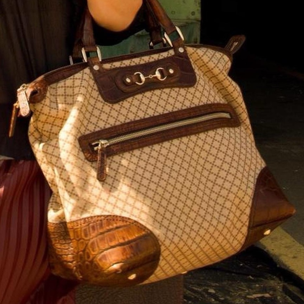 Authentic GUCCI Vintage Cathrine Canvas Large Tote with Crocodile Trim